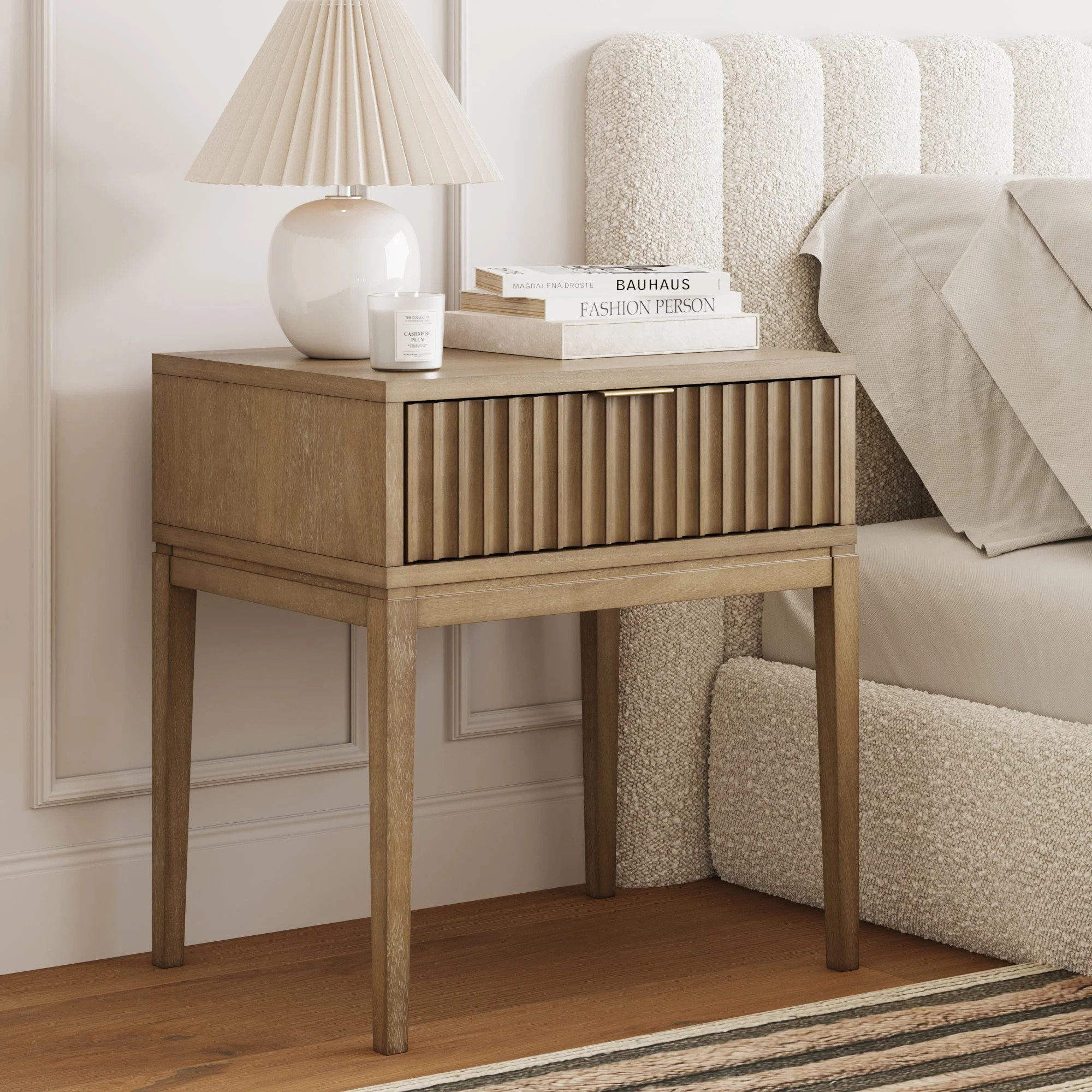 Nathan James James Boho Wood Nightstand with Drawer, Fluted Side Table or End Table with Storage,... | Walmart (US)