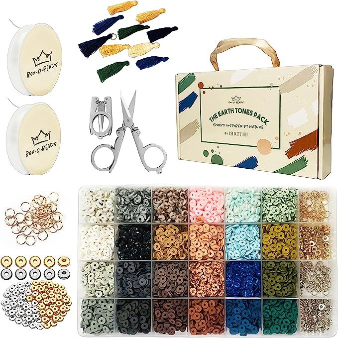 Heishi Beads 5100 Pcs 24 Fall Colors Earth Tones 6mm Flat Beads Gift Set - K-Pop Flat Clay Beads ... | Amazon (US)