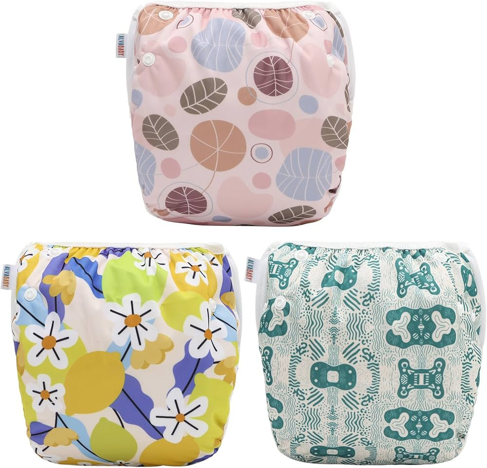ALVABABY Swim Diapers 3pcs Baby & Toddler Snap One Size Reusable Adjustable Baby Boys' Swim Diape... | Amazon (US)