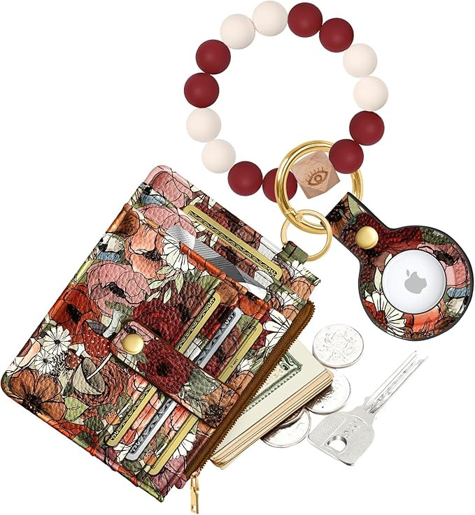 Wallet Keychain Wristlet for Women with AirTag Holder - Cute Design Credit Card Holder Wallets Ke... | Amazon (US)