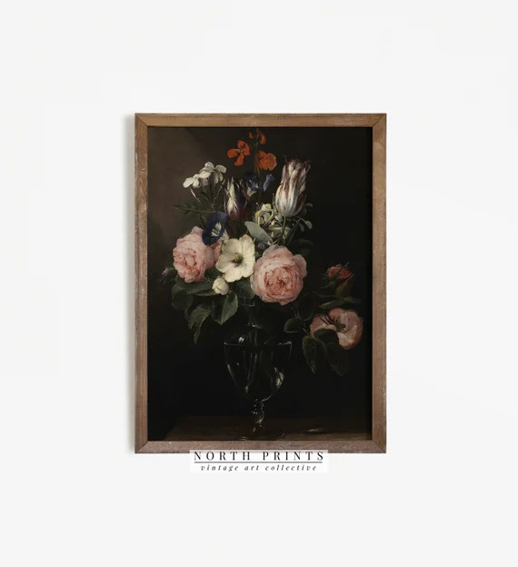 Moody Vintage Floral Painting  Dark Academia Antique Art | Etsy | Etsy (US)