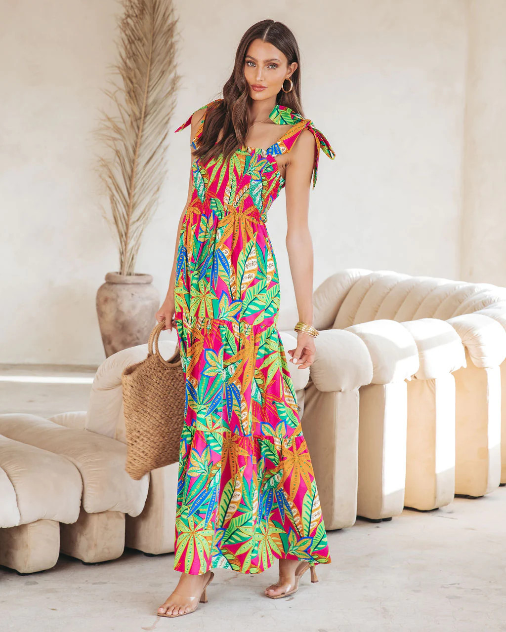 Off In Paradise Printed Smocked Cotton Maxi Dress | VICI