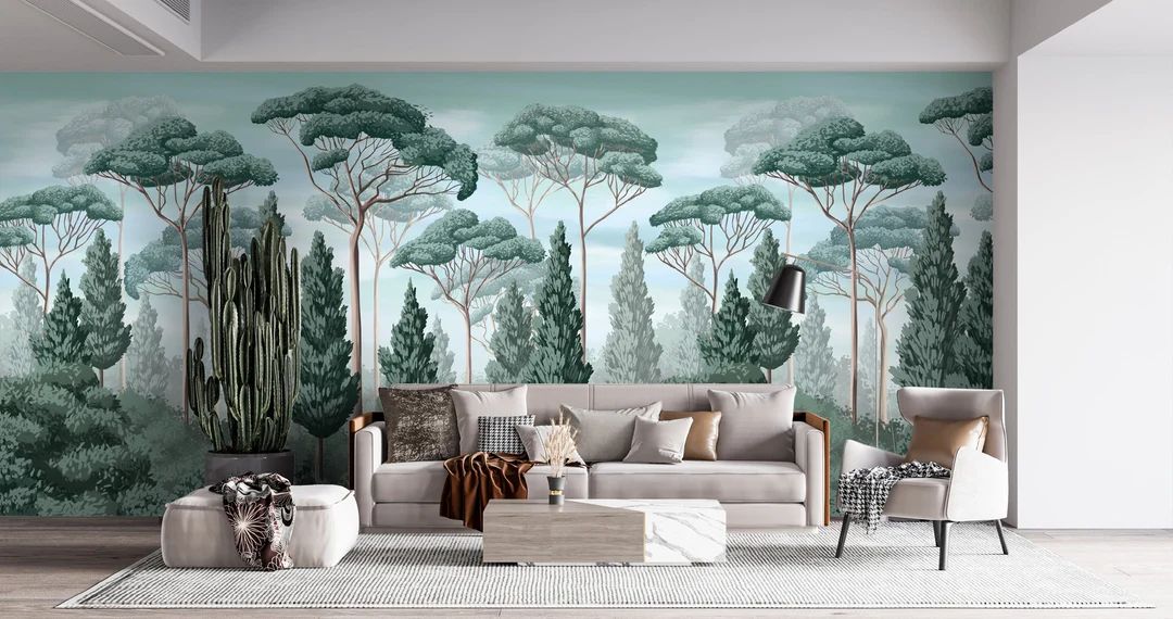 Pine Tree Wallpaper, Removable Wallpaper or Non-woven Wallpaper, Landscape Design, Vintage Scenic... | Etsy (US)