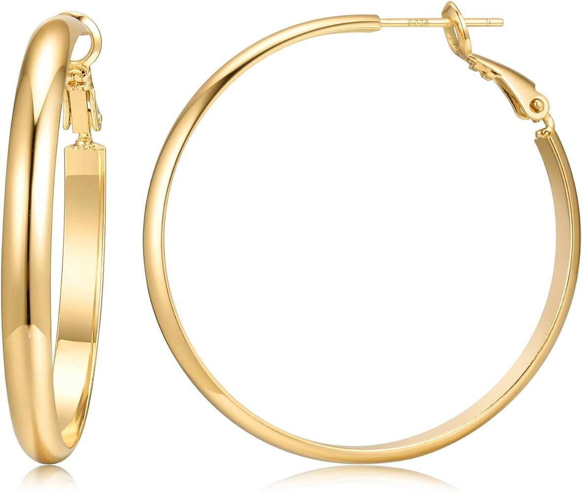 Chunky Gold Hoop Earrings 14K Gold Plated 925 Sterling Silver Post Thick Tube Hoops for Women And... | Amazon (US)