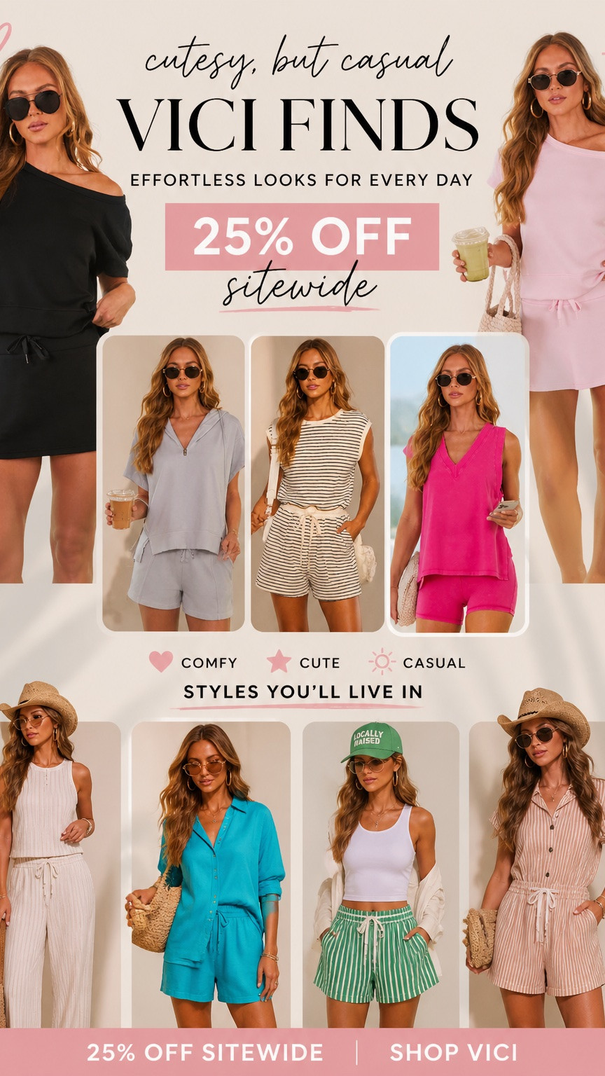 Cutesy, comfy, casual… basically everything I want to live in this season 💁🏼‍♀️✨

VICI is currently 25% OFF sitewide and these finds are giving effortless everyday style without sacrificing comfort 🙌🏼 From easy lounge sets to throw-on-and-go outfits, I’m officially obsessed.

Run don’t walk because the good stuff always goes FAST 🛍️🤍

@VICI 


#vici #vicicollection #casualstyle #dailyoutfits #springfashion

#LTKootd #LTKTravel #LTKPetite
