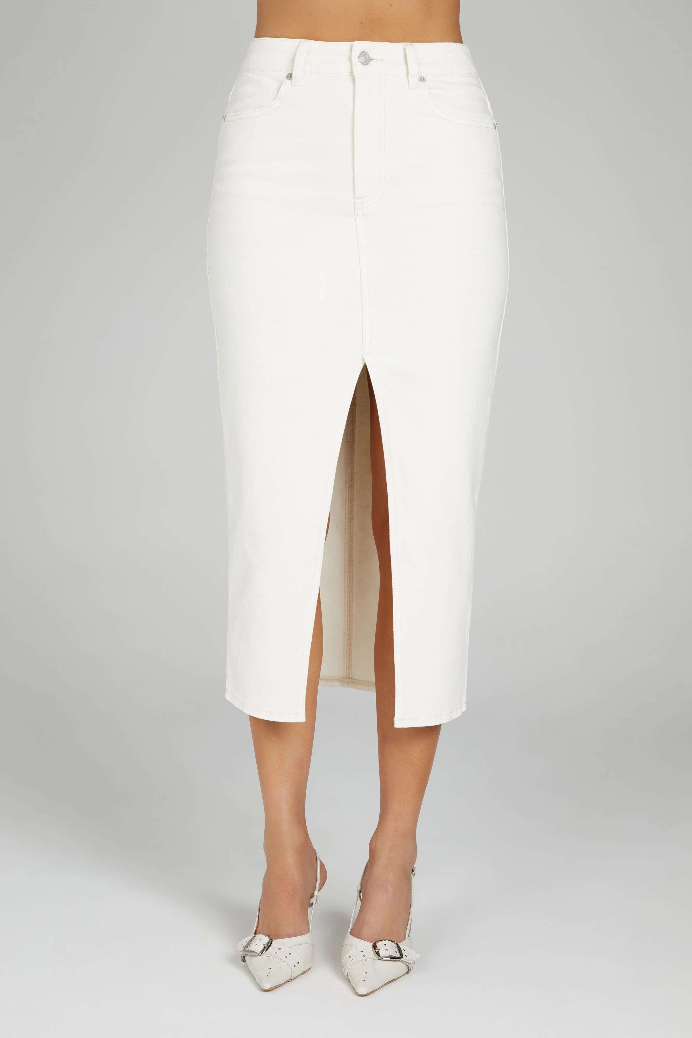 Acacia Denim Midi Skirt - Ecru | MESHKI US