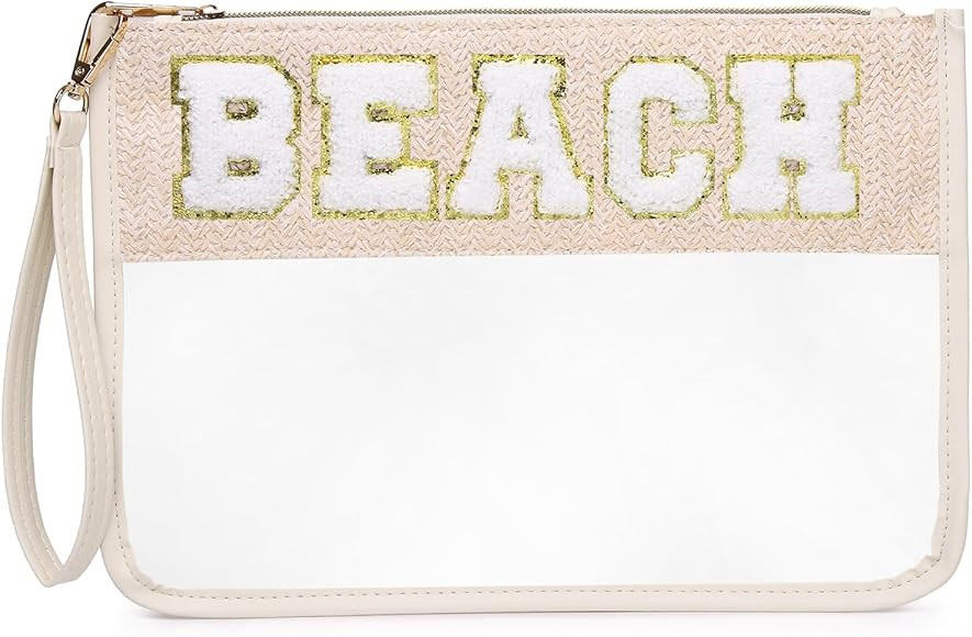 Chenille Letter Clear Zipper Pouch for Travel Clear Snack Bag Beach Cosmetic & Toiletry Makeup Ba... | Amazon (US)