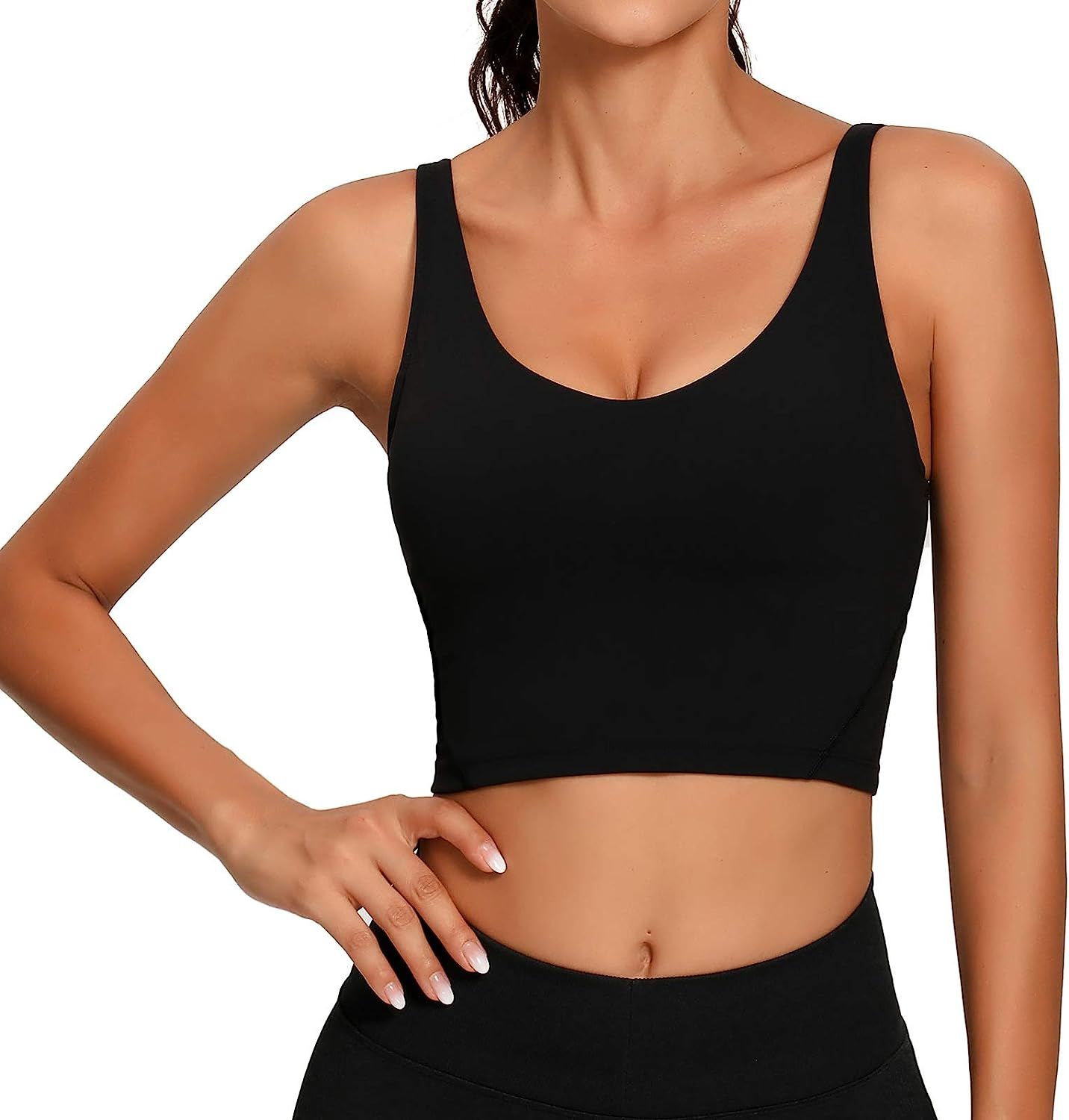 Lemedy Women Sports Bra Longline Crop Tank Top Padded Workout Running Yoga | Amazon (US)