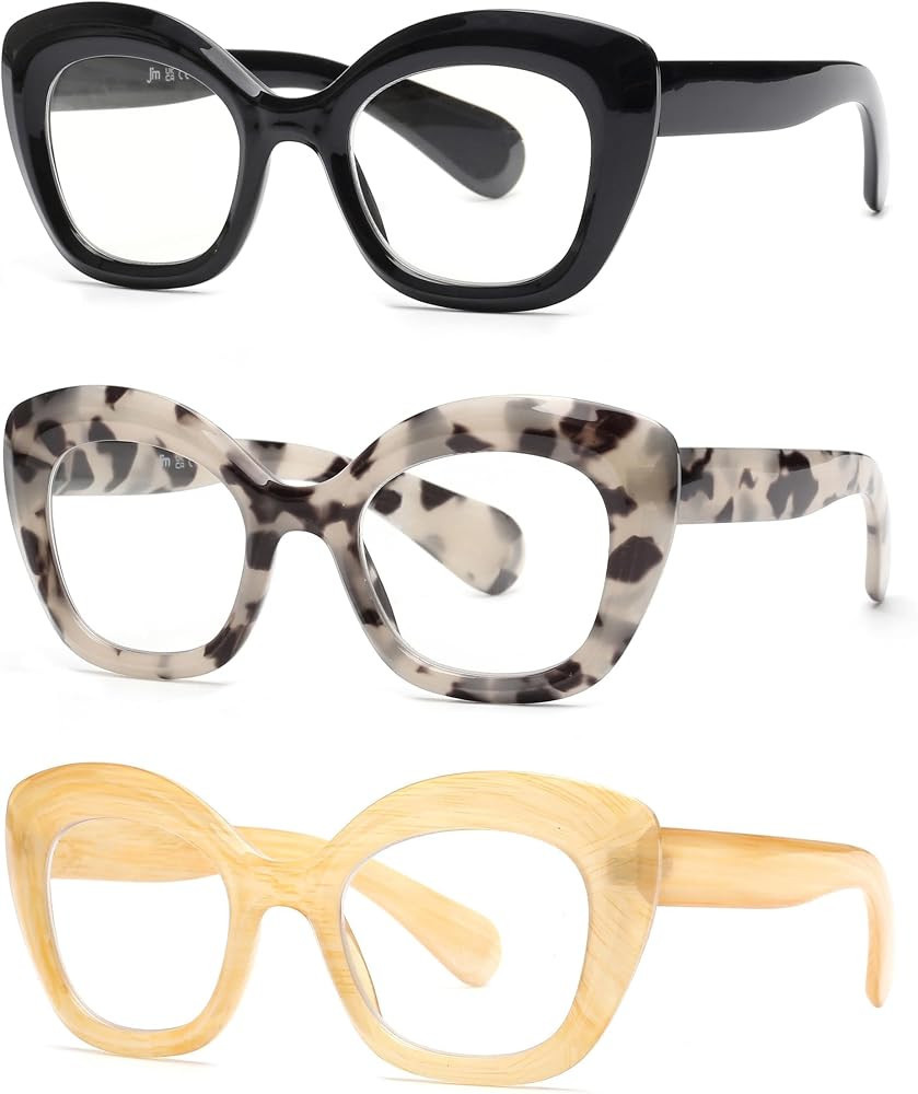 JM 3 Pack Oversized Cat Eye Reading Glasses for Women Funky Blue Light Flexible Cateye Readers | Amazon (US)