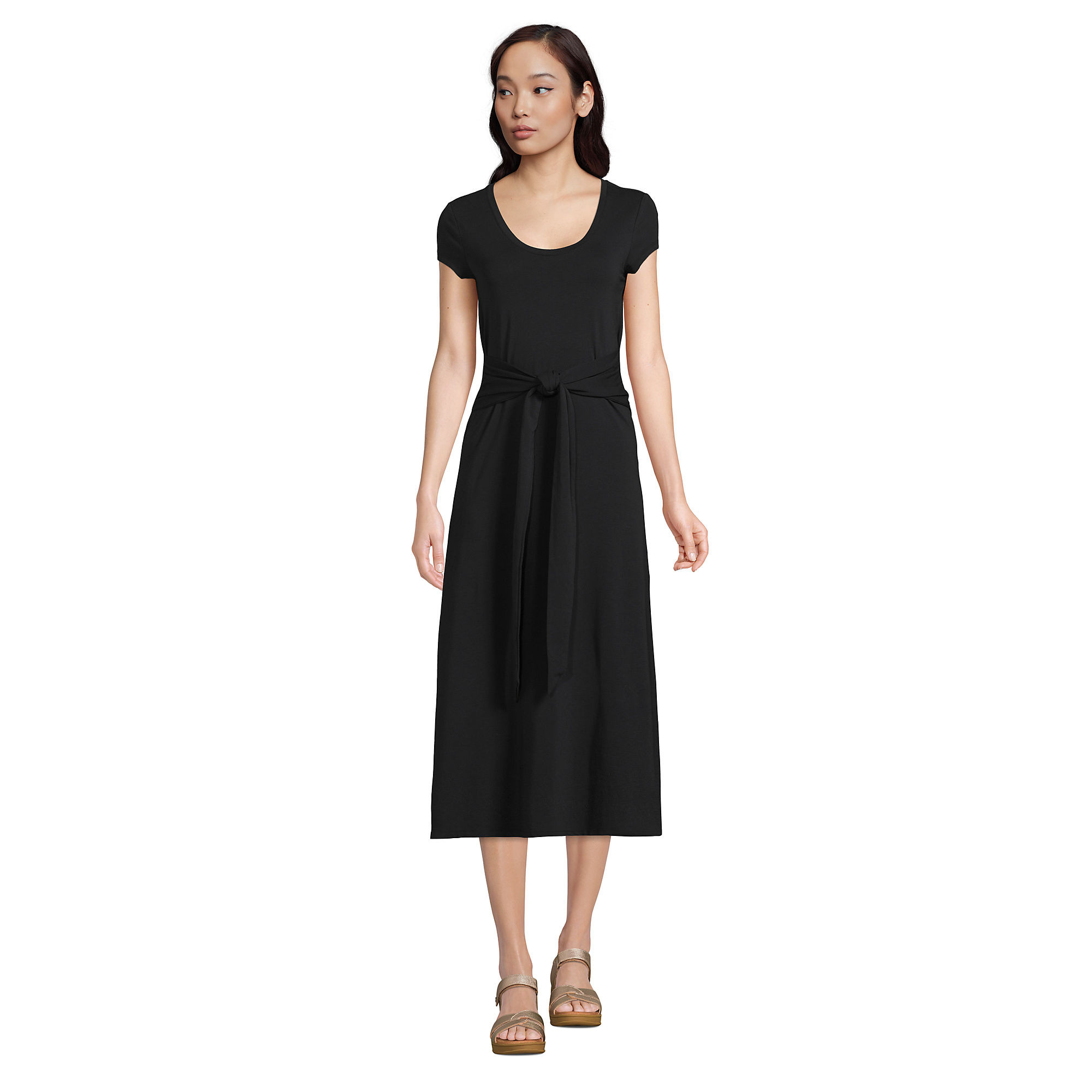 Women's Light Weight Cotton Modal Convertible Tie Waist Midi Dress | Lands' End (US)
