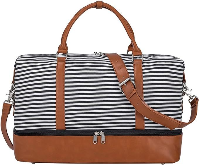 S-ZONE Women Canvas Weekender Bag Overnight Carryon Duffel Tote PU Leather Strap | Amazon (US)