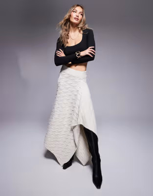 ASOS DESIGN knitted spliced cable knit maxi skirt in ecru | ASOS | ASOS (Global)