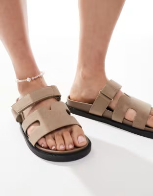 SEQWL sandals with straps in nubuck in taupe | ASOS | ASOS (Global)
