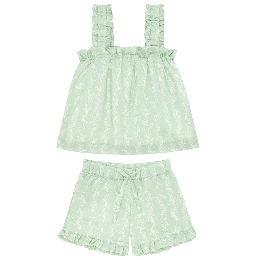 girls pistachio vine floral ruffle strap top and short set | minnow