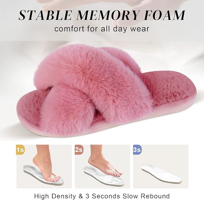 Parlovable Women's Fuzzy Slippers Comfy Cross Band House Shoes Memory Foam Open Toe Indoor Gifts ... | Amazon (US)