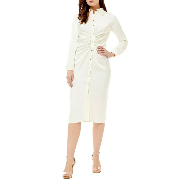 Rich and Famous Milana Long Sleeve Rouched Shirt Dress | Walmart (US)