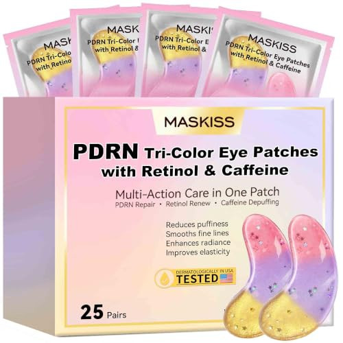 Maskiss PDRN Under Eye Patches (25 Pairs), Tri-Color Eye Gel Pads with Retinol Caffeine, Eye Masks for Dark Circles Puffy Eyes Wrinkles, Collagen Self Care Gifts for Women | Amazon (US)
