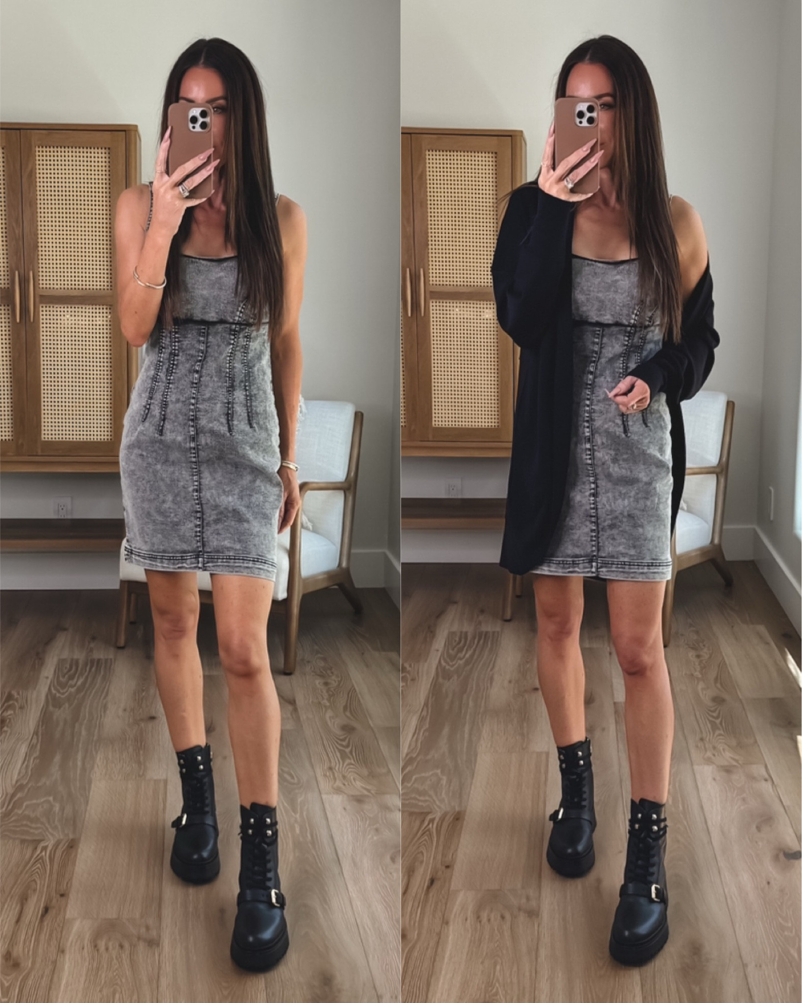 Loving these $17 dresses for now and as we transition into fall 
Sizing varies by color 
Blue denim sz xs and is a little roomy
Black denim sz small and fits perfectly 
Sandals and boots tts 
Cardi sz small
Save on root coverage stick code KIM

#LTKFindsUnder50 #LTKStyleTip #LTKU