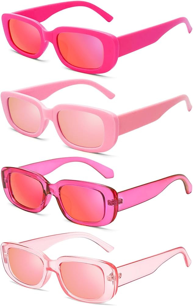 4 Pack Women's Rectangle Sunglasses Retro Mirrored Lenses Square Vintage Glasses 90s Y2K Aestheti... | Amazon (US)