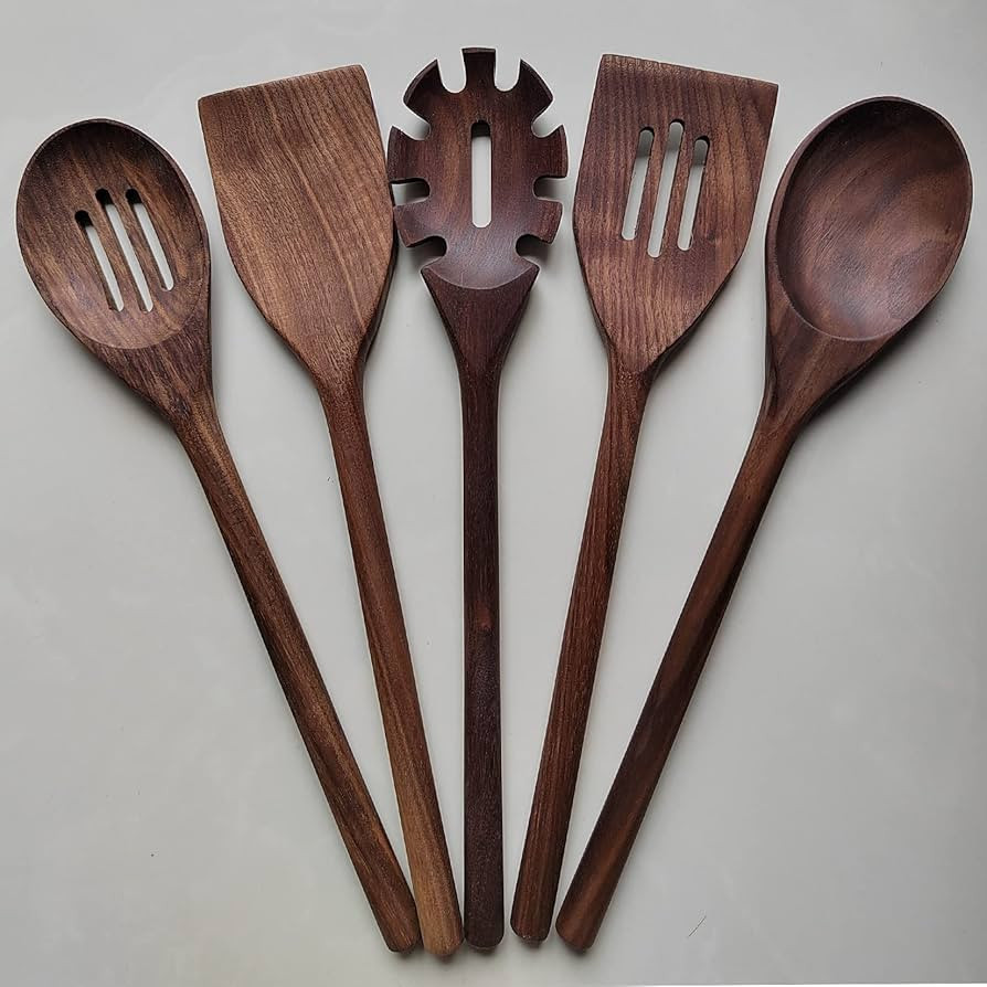 5PCS Black Walnut Kitchen Utensil Set Kitchen Cooking Set Wooden Spatula Wooden Spoon Cooking Set... | Amazon (US)