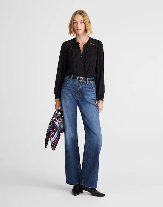 Lace-Insert Button-Up Long-Sleeve Top | Madewell