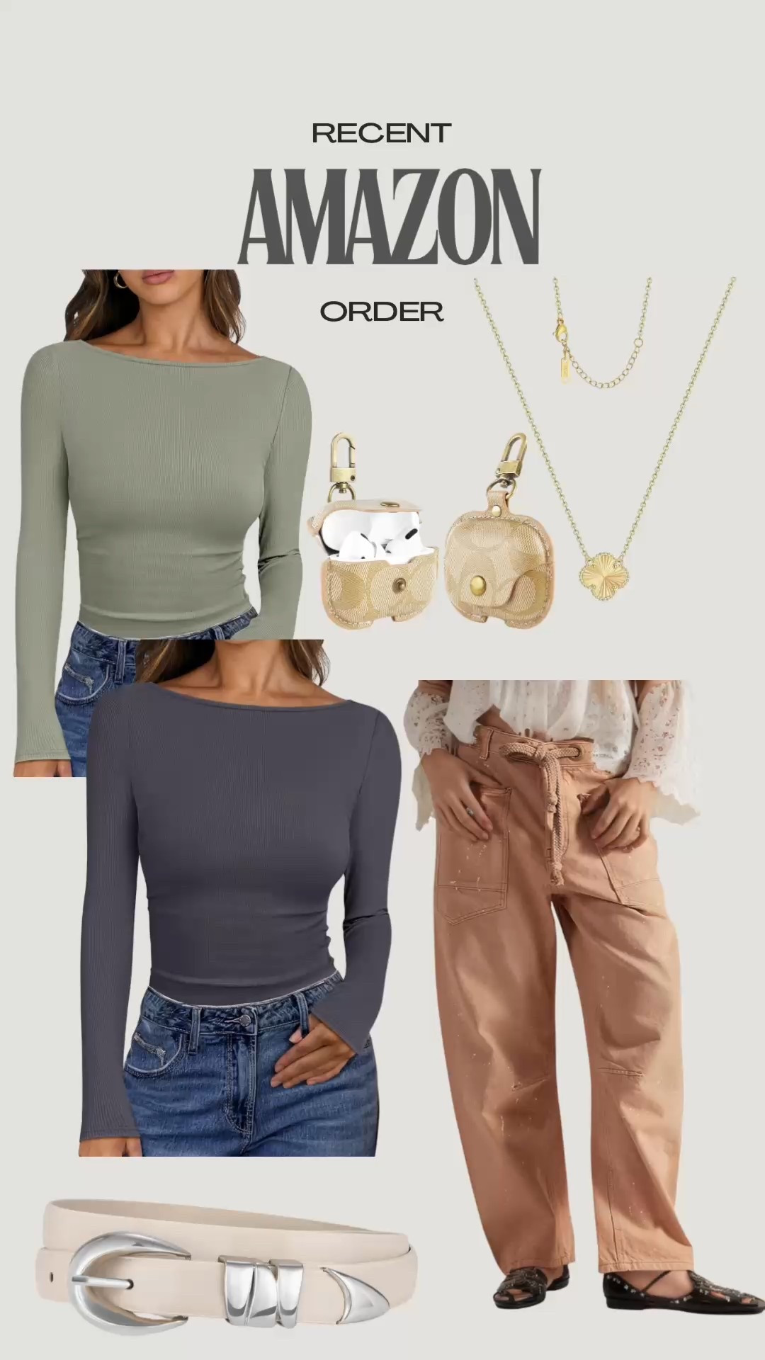 My recent Amazon order🤍 got a few basic long sleeve tees that were on sale; some new barrel jeans in a new color I’m excited to style; a designer lookalike necklace and belt; and a cute air pods case for my AirPods I got for Christmas 🎄 🎧

#LTKFindsUnder50 #LTKHoliday #LTKGiftGuide