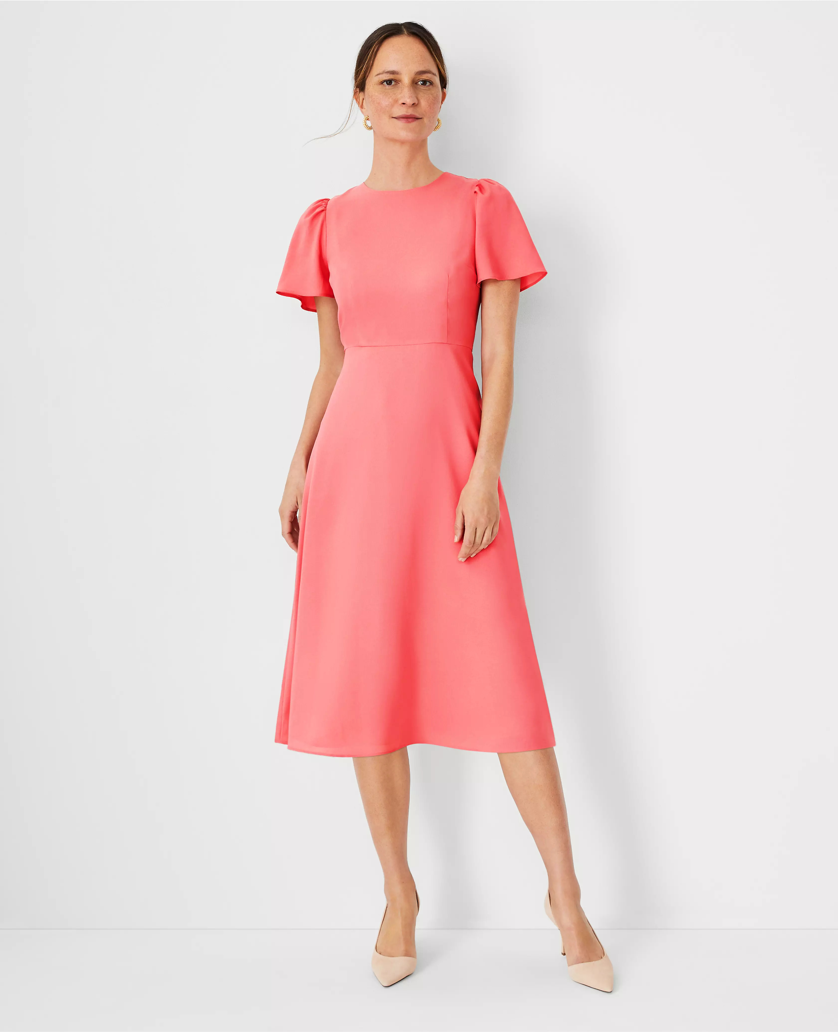 Flutter Sleeve Flare Dress | Ann Taylor (US)