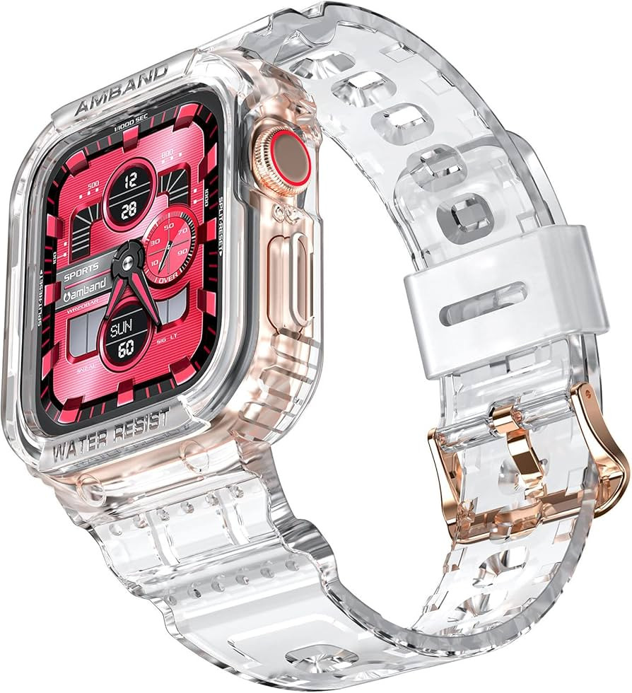 amBand Compatible for Apple Watch Clear Band 41mm 40mm 38mm with Case, Women Cute Girl Crystal Sp... | Amazon (US)
