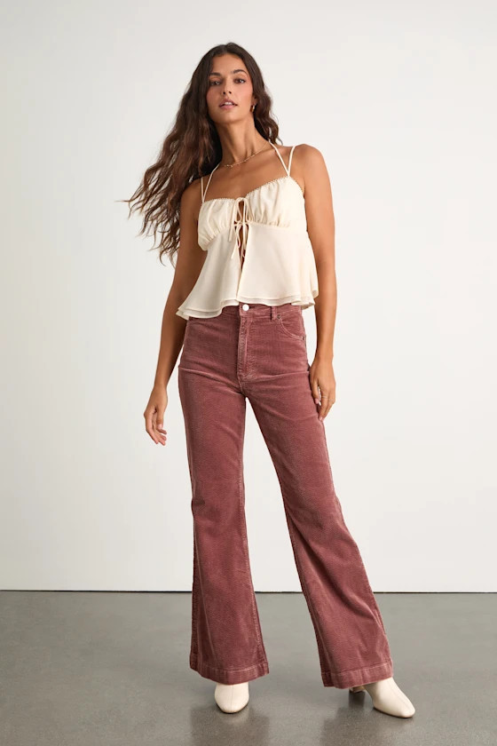 East Coast Dusty Rose Corduroy High-Rise Flare Pants | Lulus