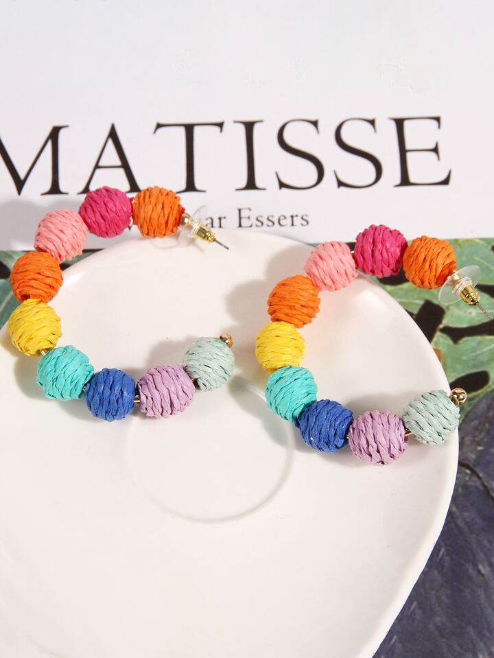 Color Block Bead Decor Hoop Earrings | SHEIN