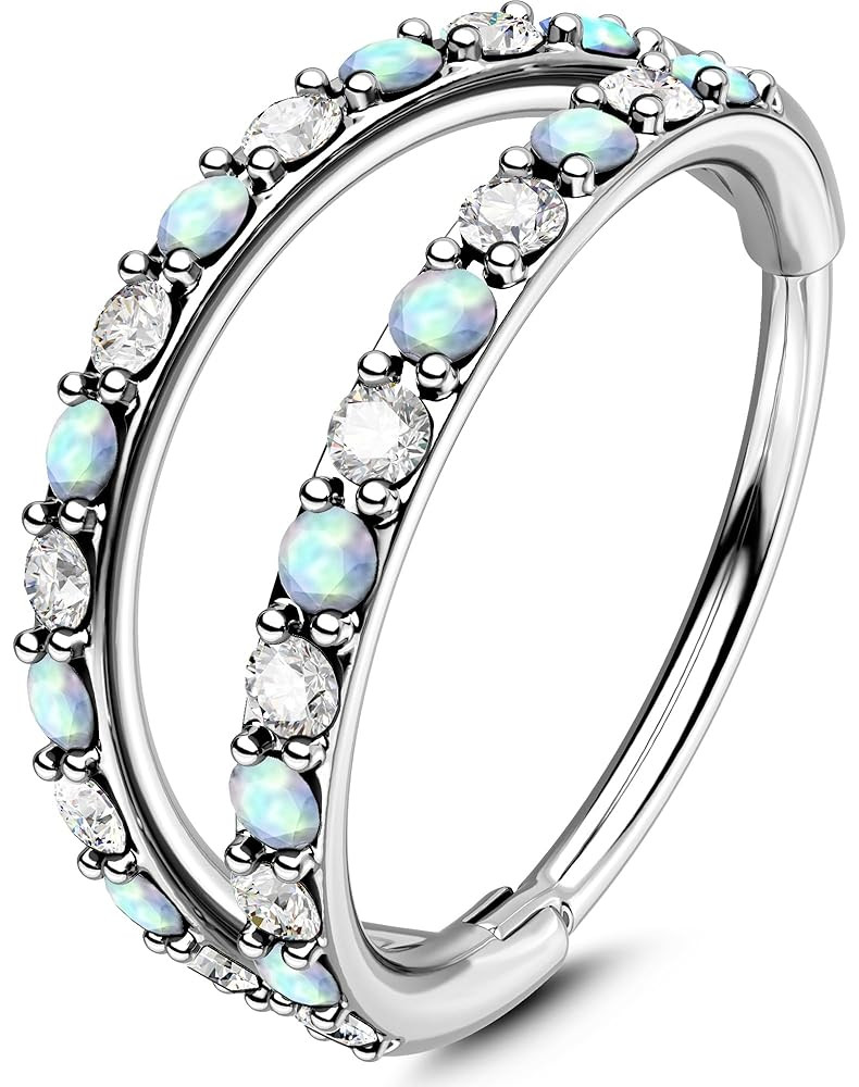 OUFER 20G Nose Rings for Women, 316L Surgical Steel Double Hoop Nose Piercing Jewelry, Opal and C... | Amazon (US)