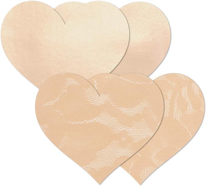 Nippies Women's Heart Waterproof Self Adhesive Fabric Lace and Satin Nipple Cover Pasties 2-pack | Amazon (US)