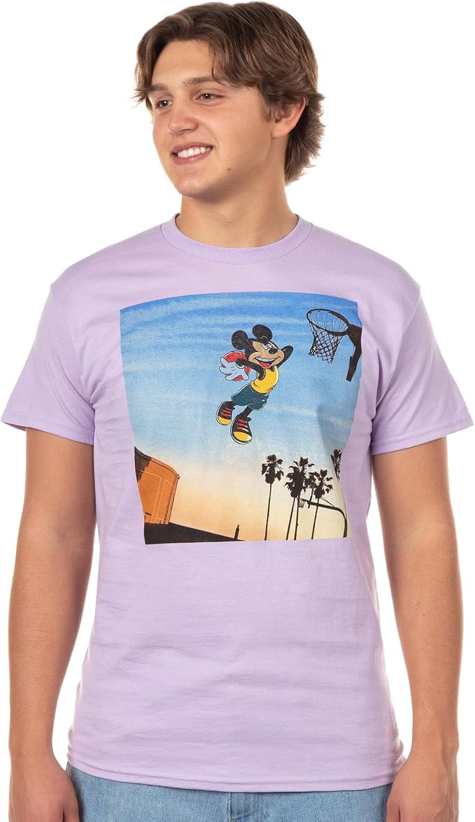 Disney Mickey Mouse T-Shirt Men's Sunset Slam Dunk Adult Short Sleeve Tee | Amazon (US)