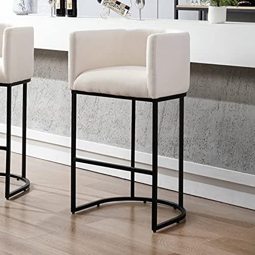 HNY White Modern Bar Height Linen Fabric Upholstered Counter Stool, 30 inch Barstool with Tubular... | Amazon (US)