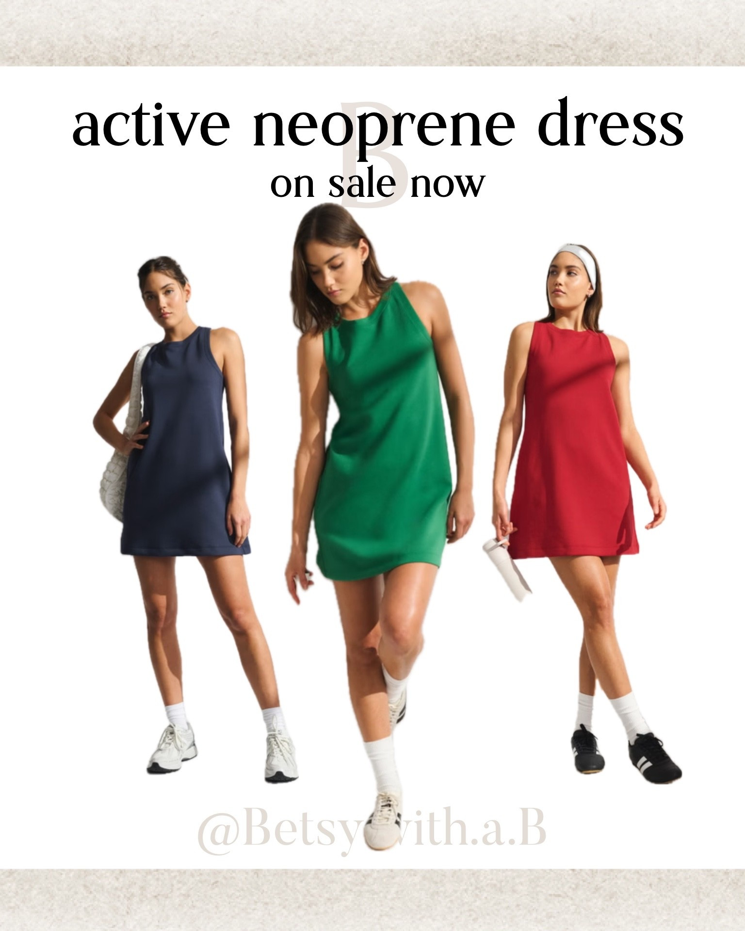 Grab this activewear neoprene dress while it’s on sale for only $25. 
The green & red are better stocked than the navy. This price had me wondering if I need all 3?!? 

#LTKFindsUnder50 #LTKActive #LTKSaleAlert