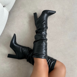 Jacques Black Slouched Block Heel Knee High Boots | Simmi Shoes