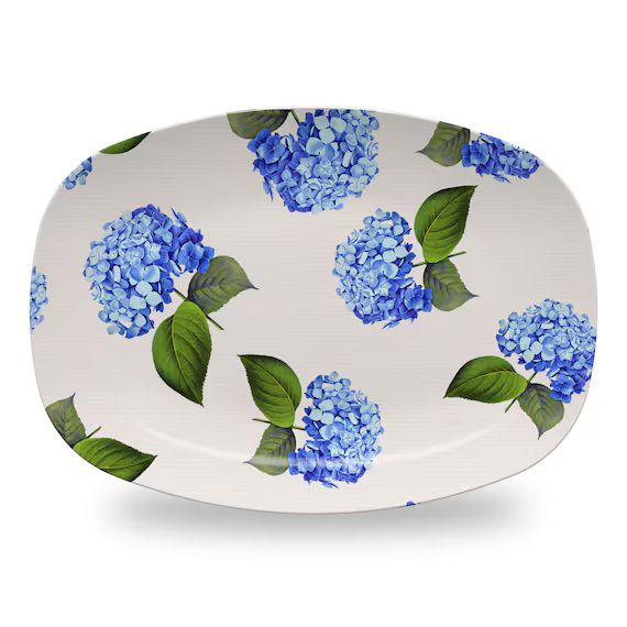 blue hydrangea platter, nantucket hydrangea personalized platter, wedding gift, hostess gift, hou... | Etsy (US)