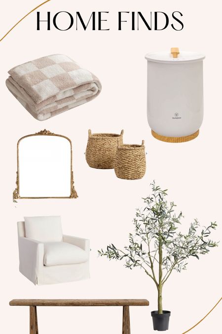 How obsessed are you all with this aesthetic because this is all over my pinterest board ✨ #fauxolivetree #anthropologiegoldmirror #ivoryswivelchair #wovenhyacinthbaskets #towelwarmer #checkerboardthrowblanket #woodenbench 

#LTKstyletip #LTKhome #LTKFind
