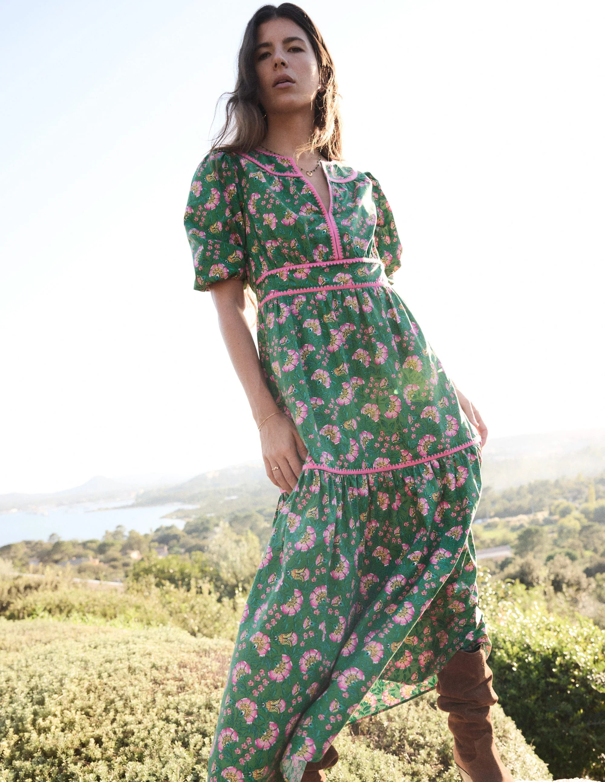 Rhea Embroidered Midi Dress-Green, Decorative Vine | Boden (US)