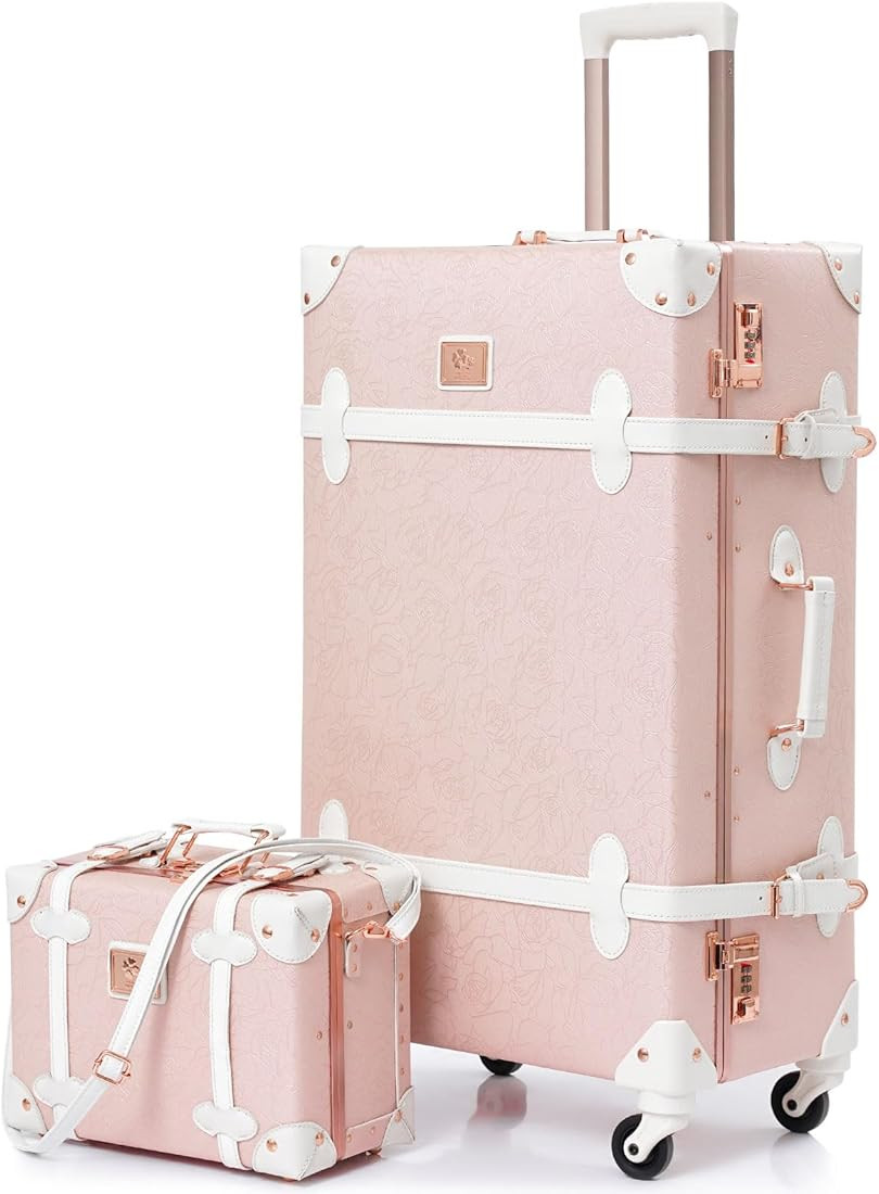 vintage suitcase set for women, vintage luggage sets for women 2 piece, cute designer trunk lugga... | Amazon (US)