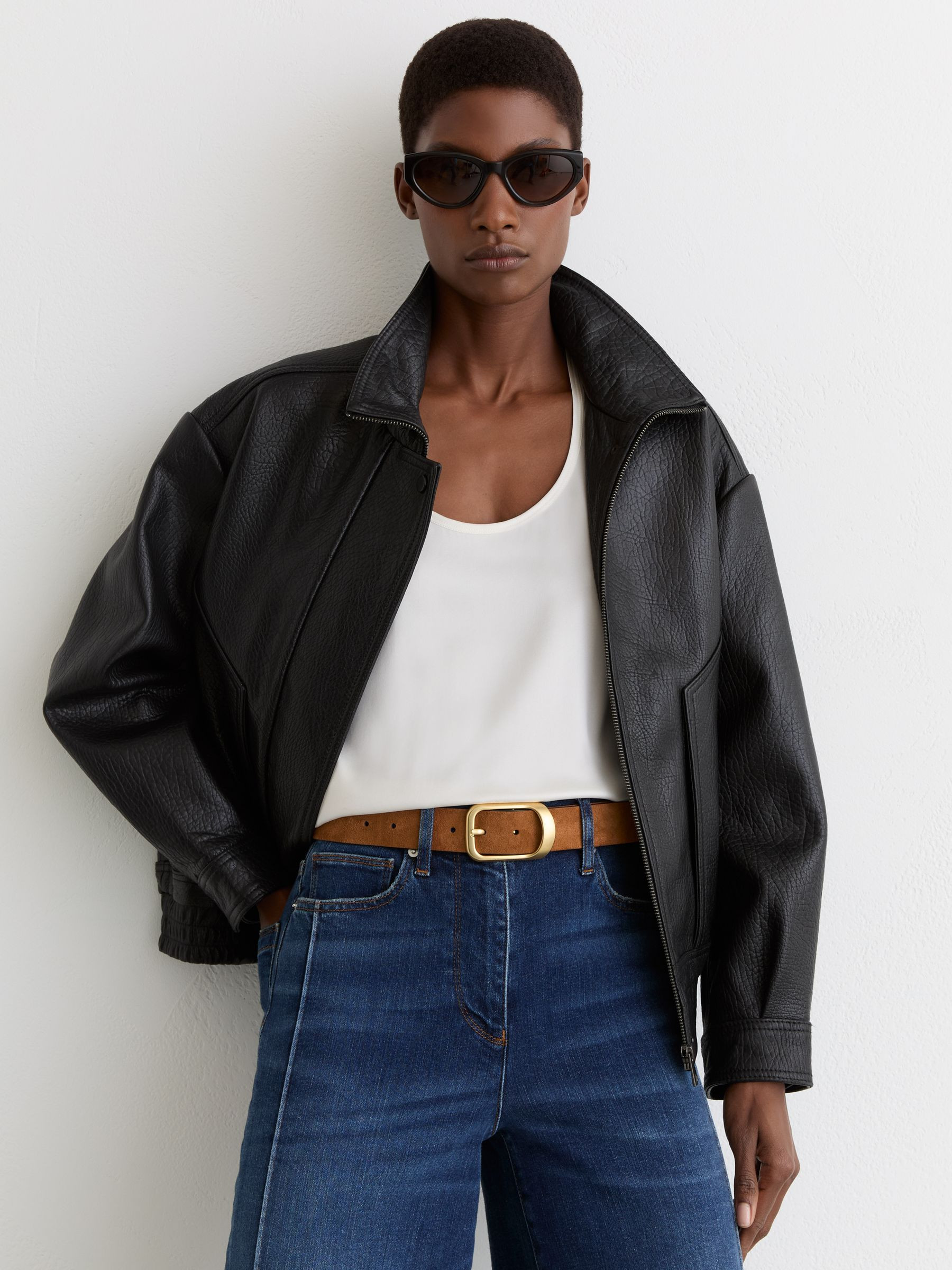 Reiss Suede Curved-Buckle Belt in Tan - REISS | Reiss UK