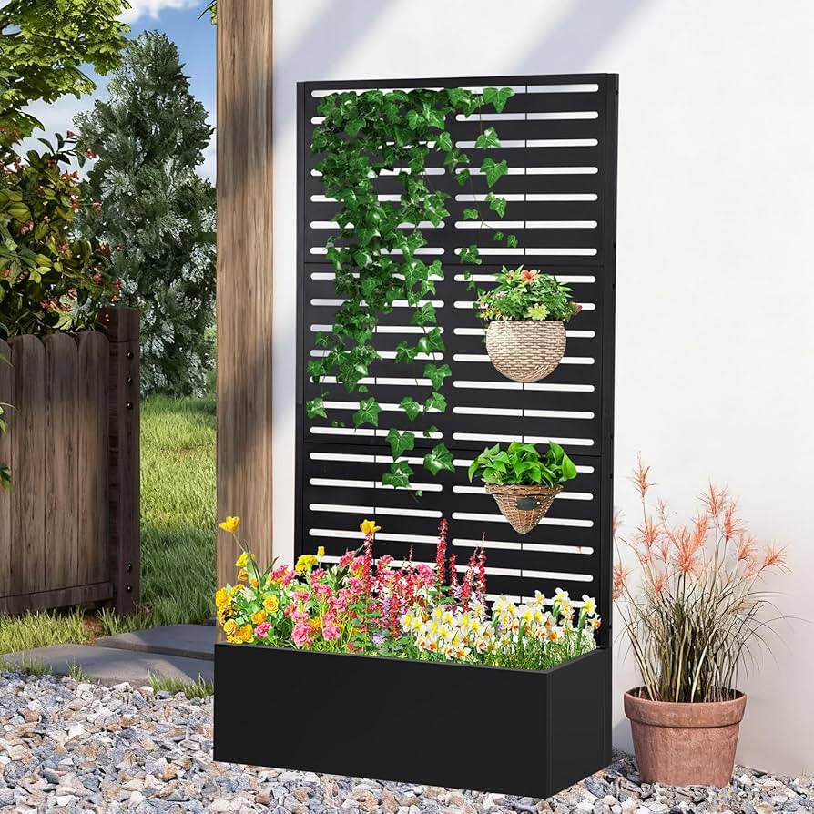 Metal Raised Garden Bed with Trellis,Planter Box for Climbing Plants, Vegetables & Vines, Feature... | Amazon (US)
