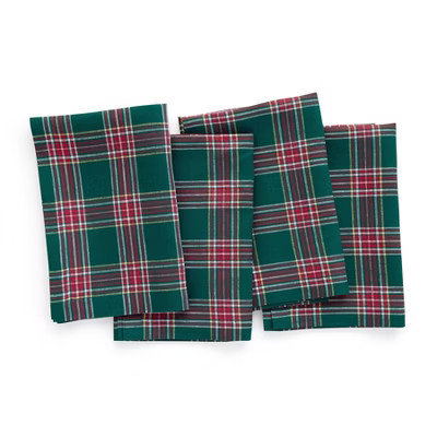 Solino Home Linen Plaid Dinner Napkins Set of 4, 20 x 20 Inch for Christmas | Green Tartan Plaid | Target