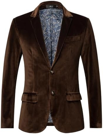 THWEI Mens Velvet Blazer Slim-Fit Fashion Solid Suit Jacket | Amazon (US)