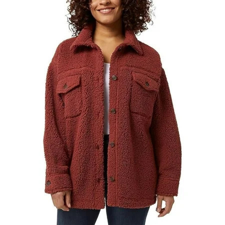 32 Degrees Women s Cozy Fleece Shirt Jacket Oversized Spiced Apple XL/XXL | Walmart (US)