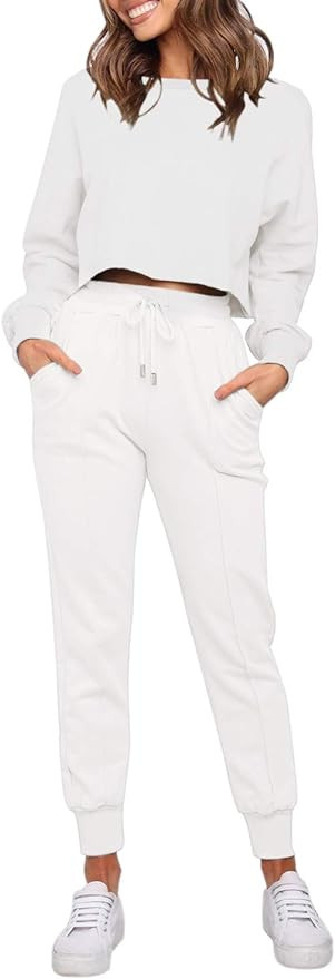 ZESICA Women's Long Sleeve Crop Top and Pants Pajama Sets 2 Piece Jogger Long Sleepwear Loungewea... | Amazon (US)