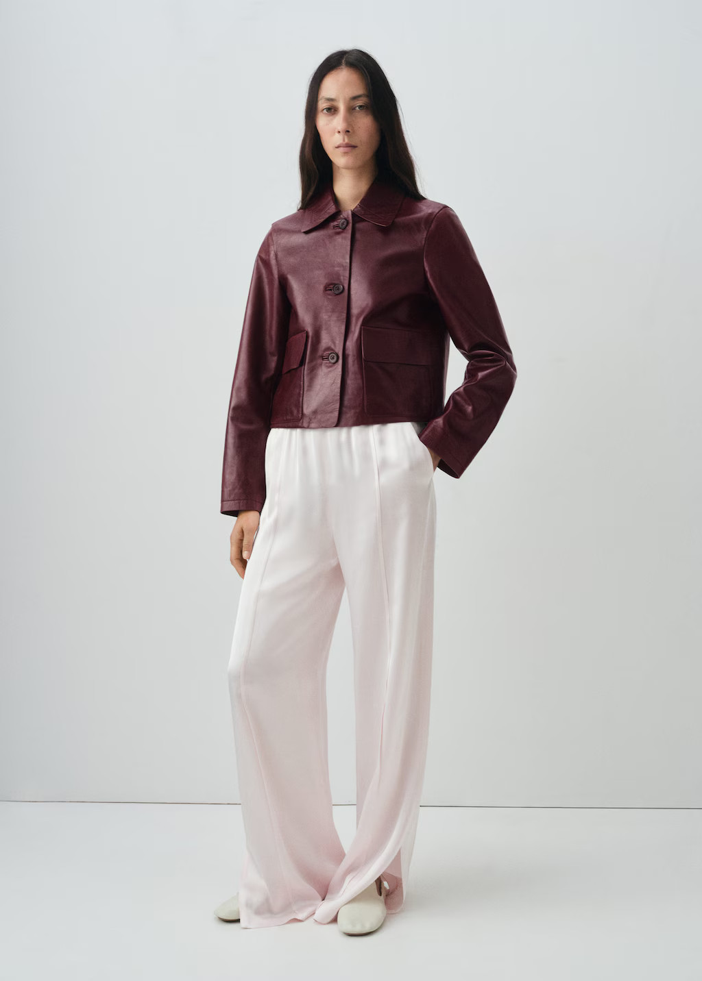 100% leather jacket with buttons burgundy - Woman - M - MANGO | MANGO (UK)