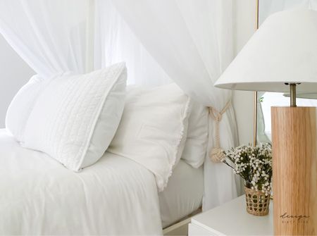 Neutral bedroom decor, cone shade table lamp, nightstand, breezy summer bedroom 

#LTKhome