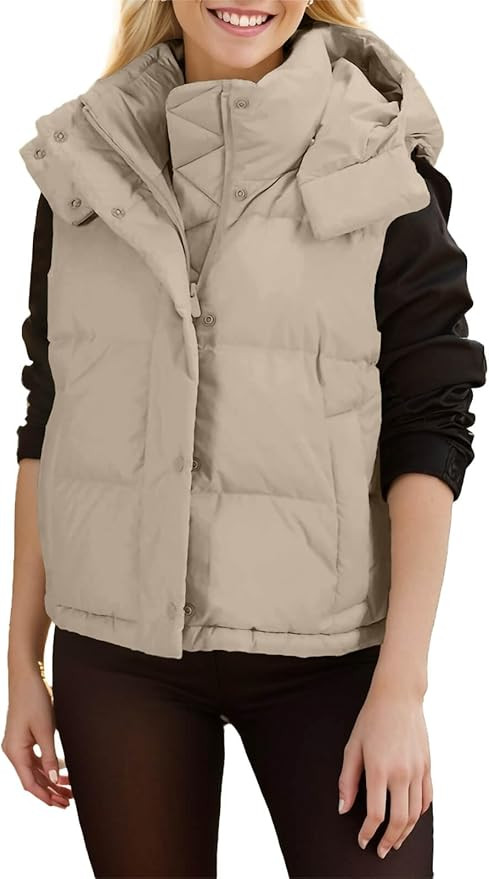 Imily Bela Womens Quilted Puffer Vest Hooded Winter Casual Stand Collar Gilet With Pockets | Amazon (US)