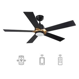 Aspen 52 in. Dimmable LED Indoor/Outdoor Black Smart Ceiling Fan with Light and Remote, Works wit... | The Home Depot